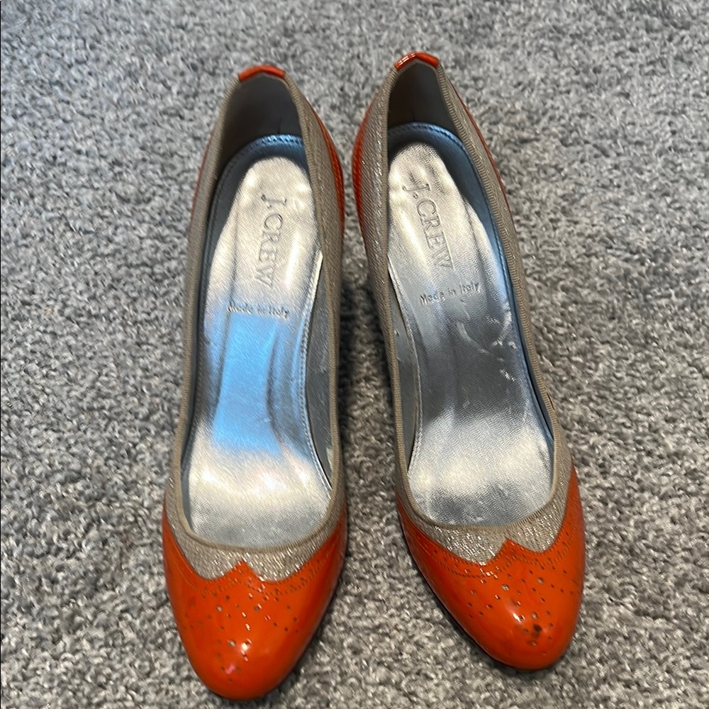 J. Crew Women's Orange and Silver Heels VINTAGE ITALIAN